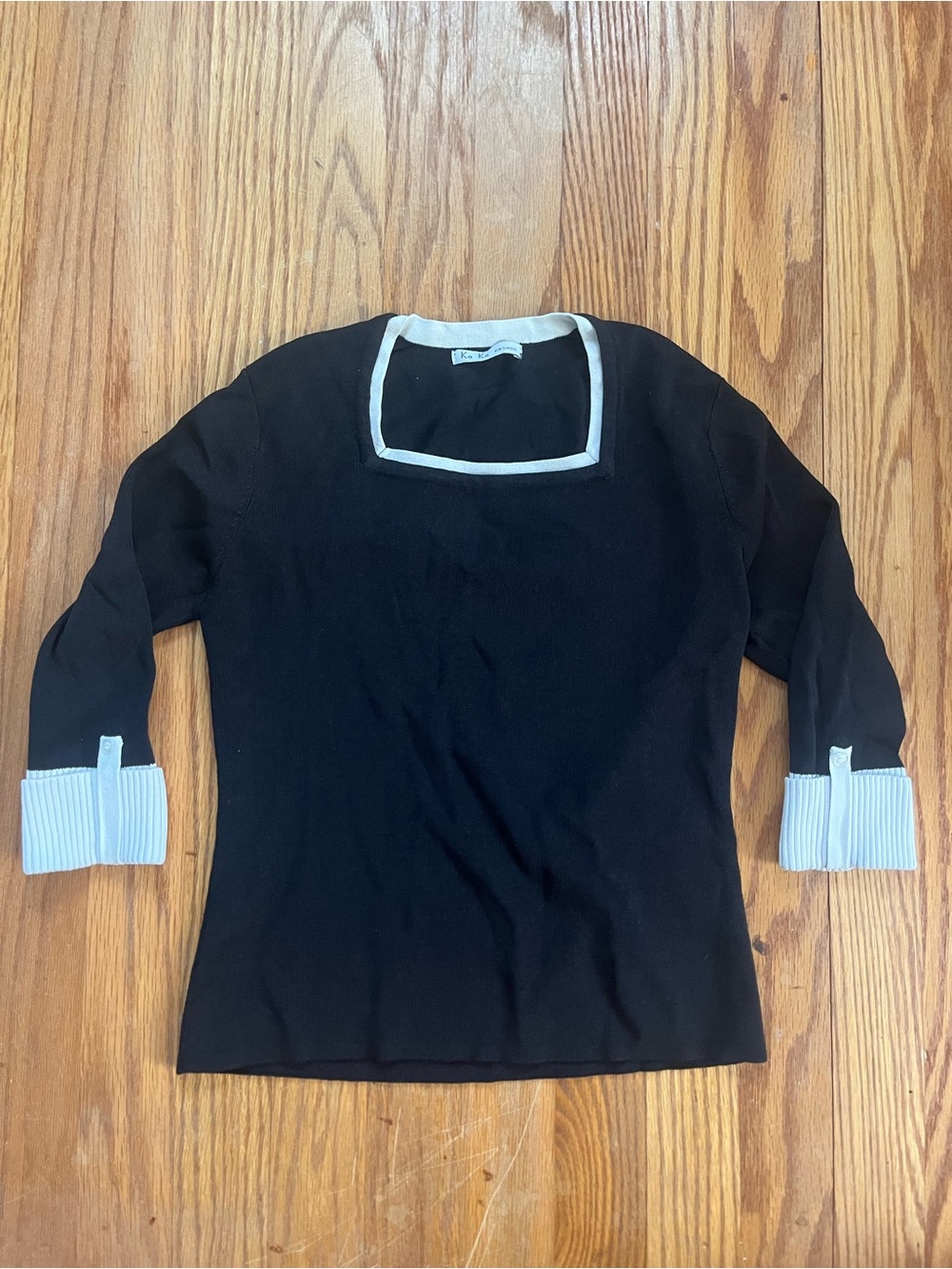 KoKo Black Square-Neck Top with White Trim